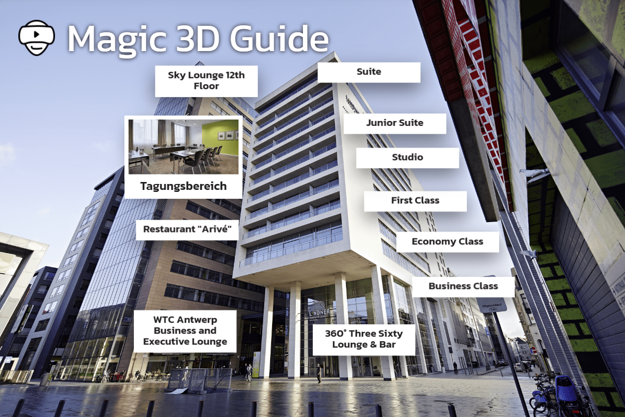 Bildschirmfoto der Einstiegsseite zu etlichen 3D-Rundgängen im Hotel Antwerpen