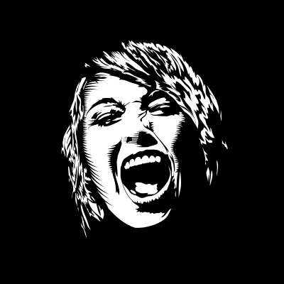 Schwarz-Weiß-Portrait einer begeistert schreienden Frau