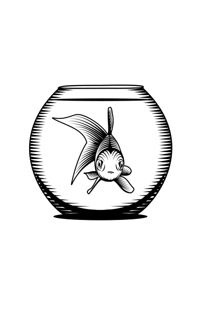 Schwarz-weiß-Zeichnung: Goldfisch im Glas